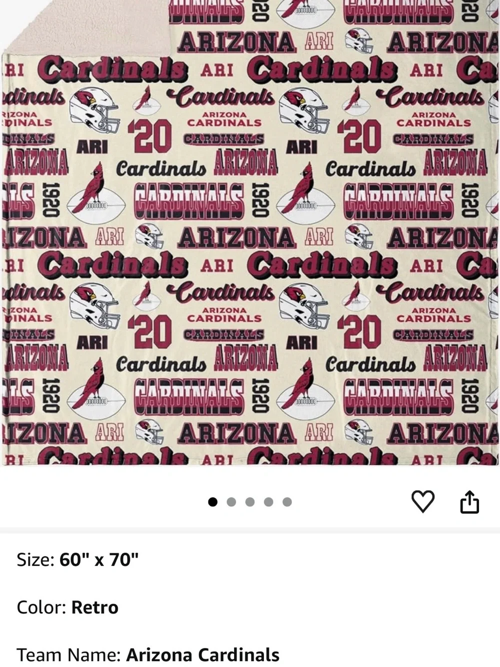 Arizona Cardinals Retro Cream & Cardinal Fleece Throw Blanket